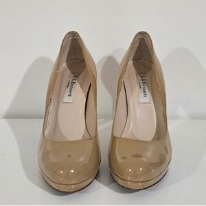 LK Bennett Sledge nude patent leather shoes with hidden platform stiletto heel